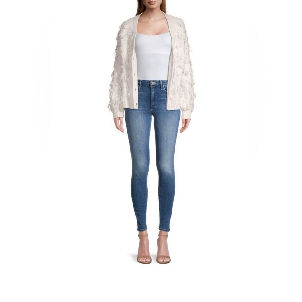 Revolve 525 America Cream Fringe Button Front Cardigan Sweater Size Small